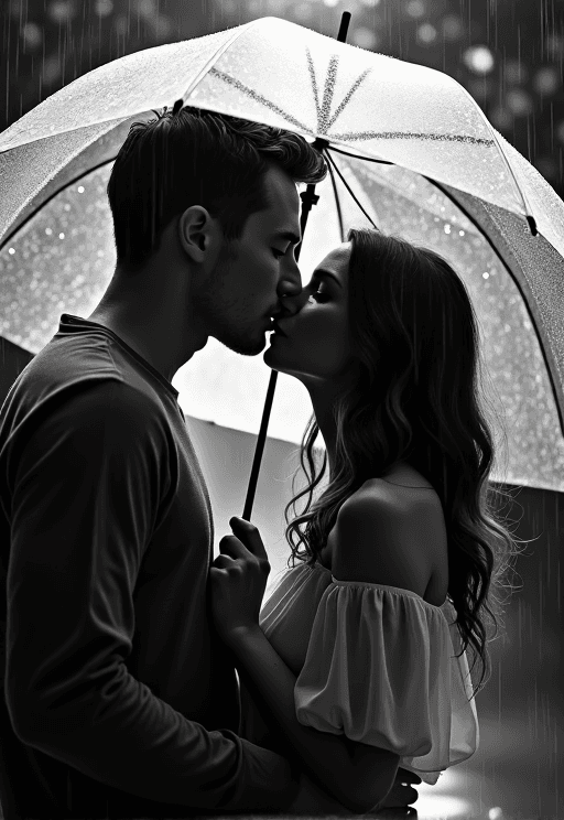 AI generated: photorealistic, exquisite detailed black-and-white photograph captures an intimate moment between a ...