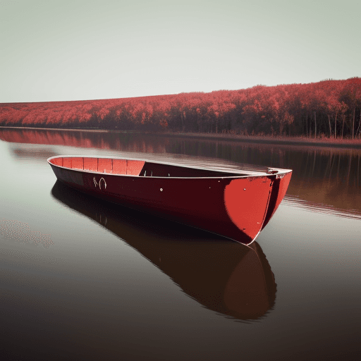 AI generated: an empty boat floating in the red river.
