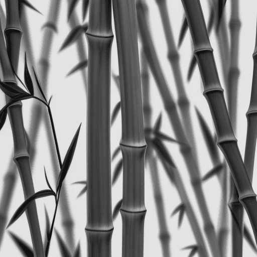 AI generated: Bamboo and drooping bamboo leaves in black and white and gray