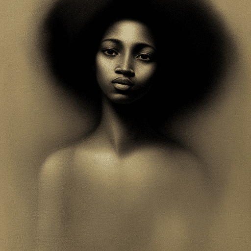 AI generated: charcoal drawing by Odilon Redon, sketch portrait, face only, an absolutely gorgeous Afro-carabbian ...