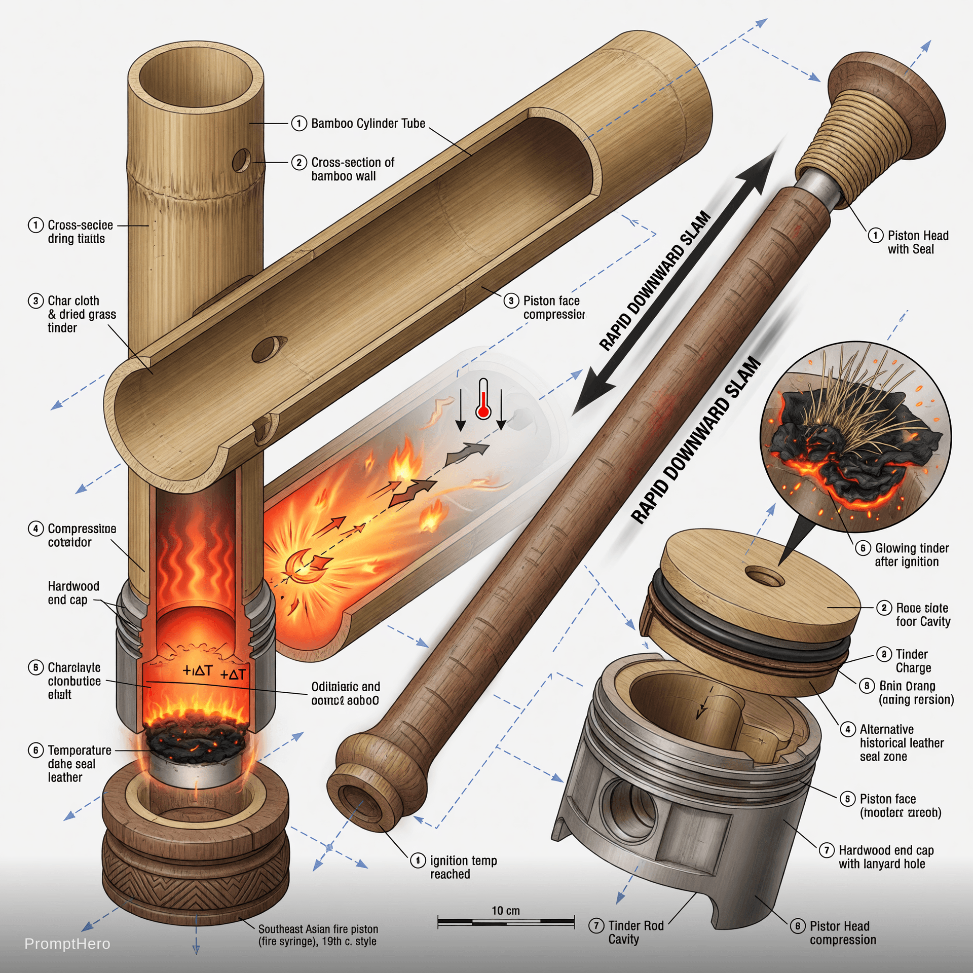 AI generated: Highly detailed professional technical exploded isometric cutaway illustration of an ancient Southea...