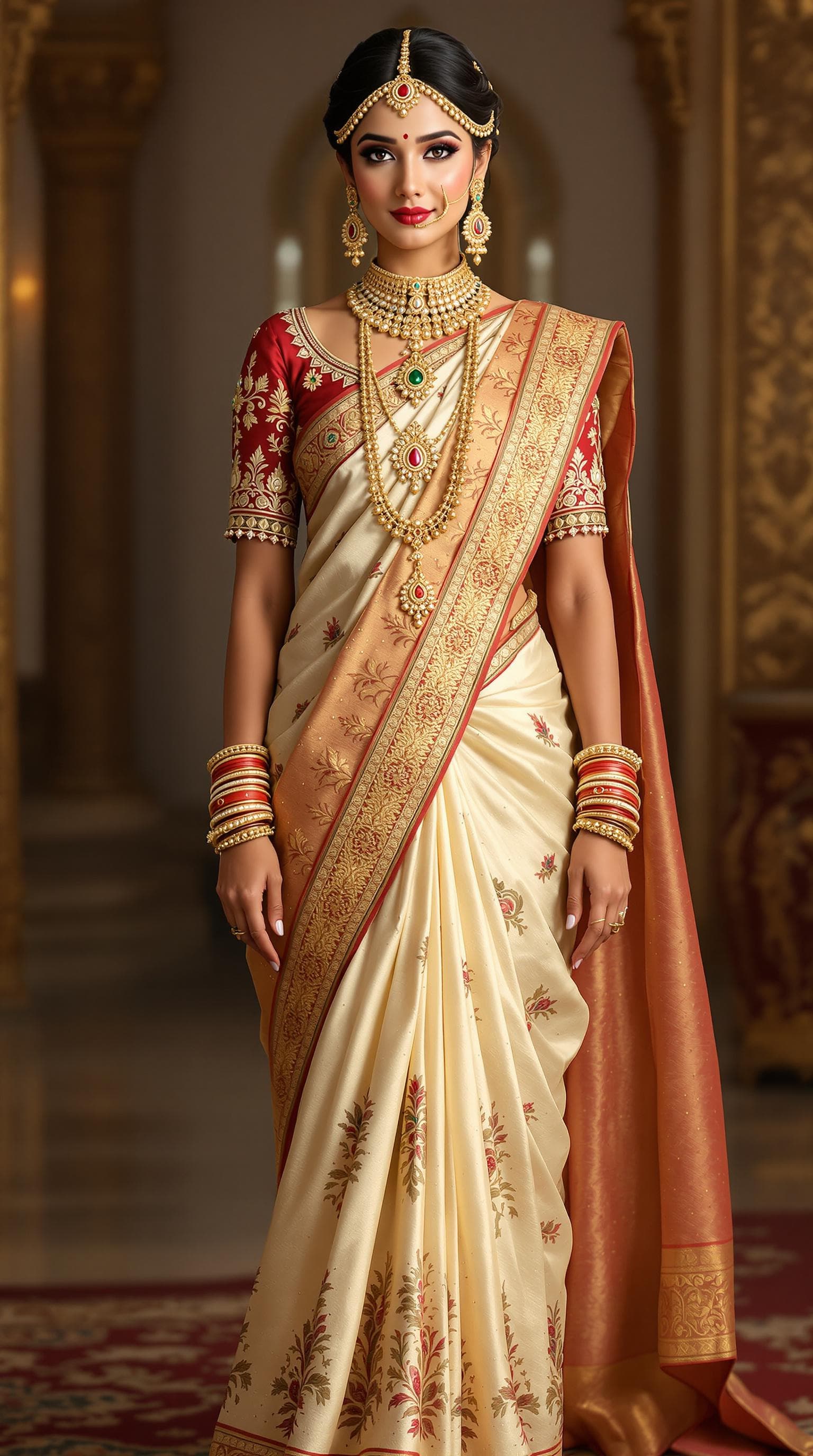 AI generated: "Create a highly detailed and realistic image of a traditional Indian woman wearing an elegant saree...