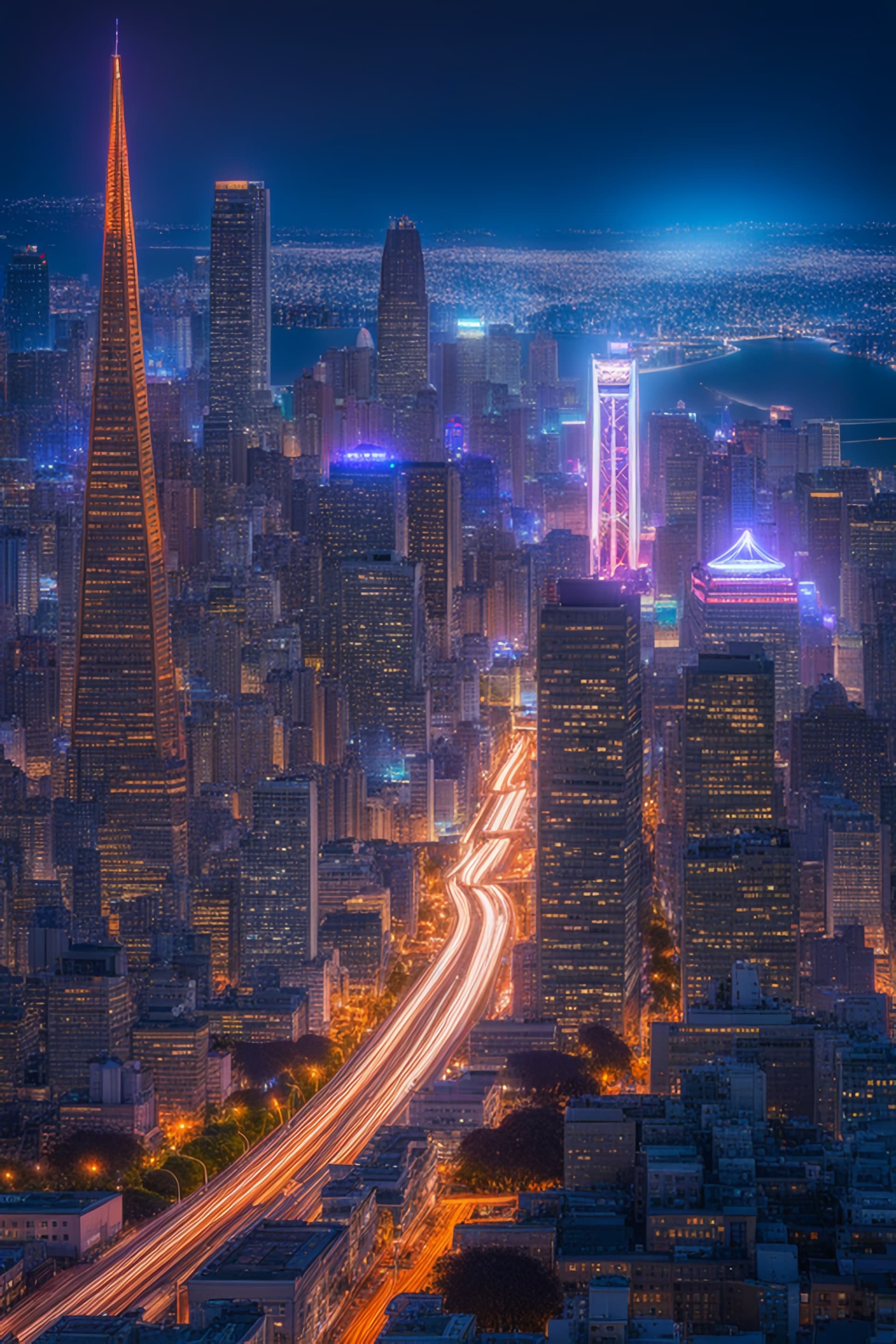 AI generated: San Francisco in the year 2050, Miki Asai Macro photography, close-up, hyper detailed, trending on a...