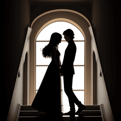 AI generated: image of two silhouettes, a man and a woman, the woman has long hair and the man has short hair, the...