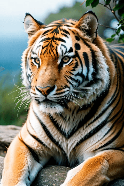 AI generated: Abstract, RAW photo, Raw digital photo, [Ignorant:Worried:14] full body siberian tiger, horizon-cent...