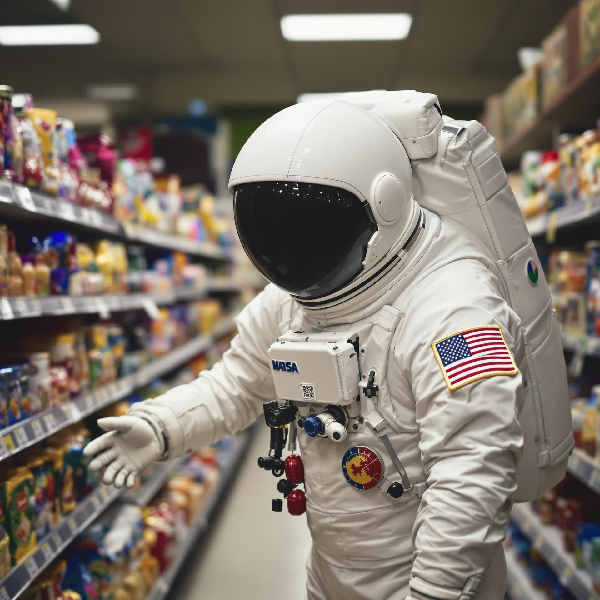 AI generated: The image portrays an astronaut suited up in a spacesuit with a large white helmet and black visor o...