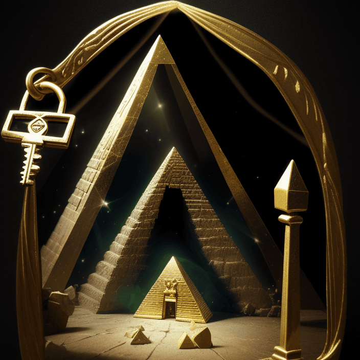 AI generated: The key shines magically and enters the door of the pyramid