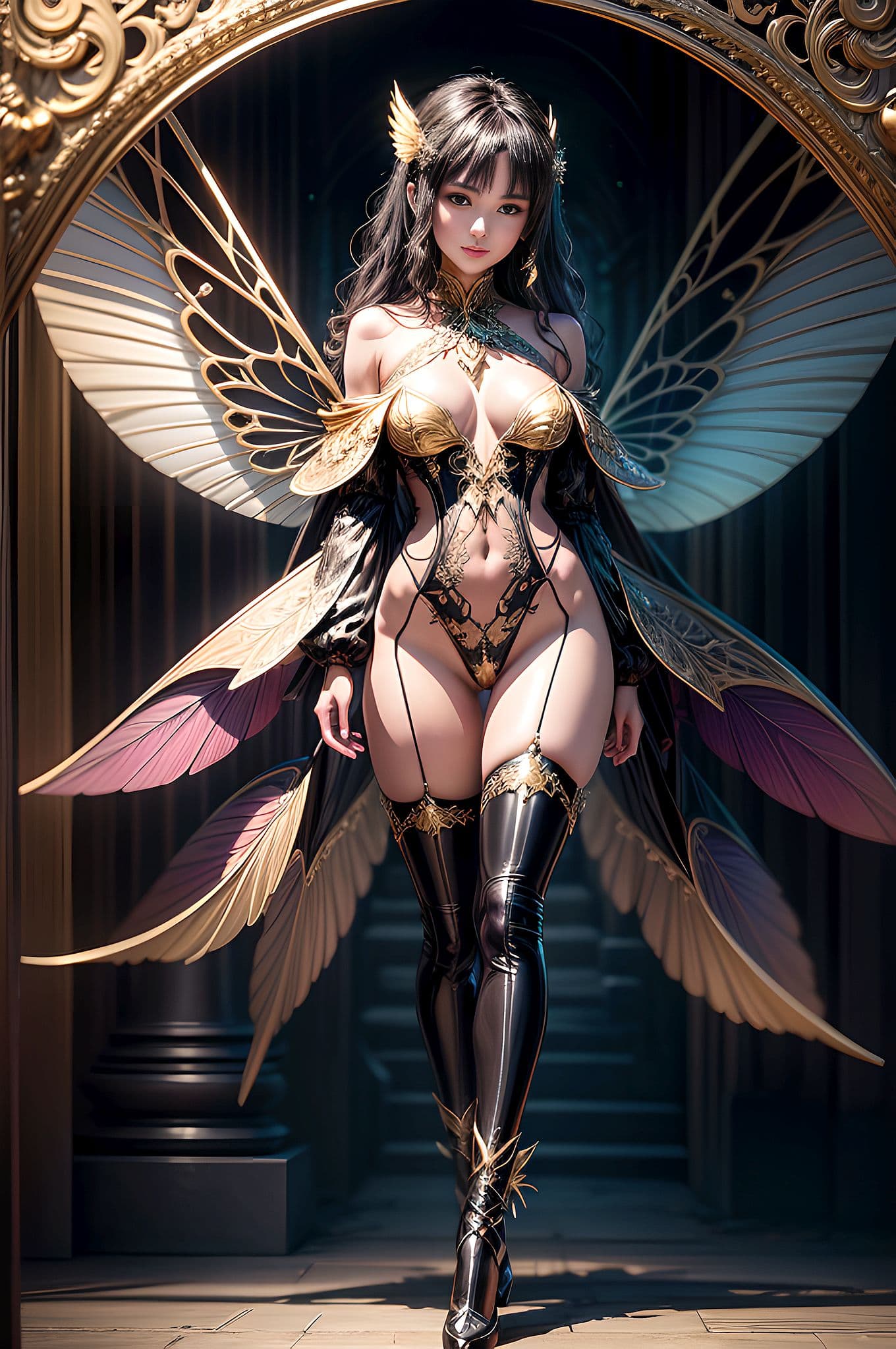 AI generated: 8k, hdr, octane render, finest textures, digital photography, portrait of a beautiful forest fairy w...