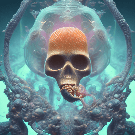 AI generated: Goddess close-up portrait ribcagel. jellyfish phoenix head, nautilus, orchid, skull, betta fish, bio...