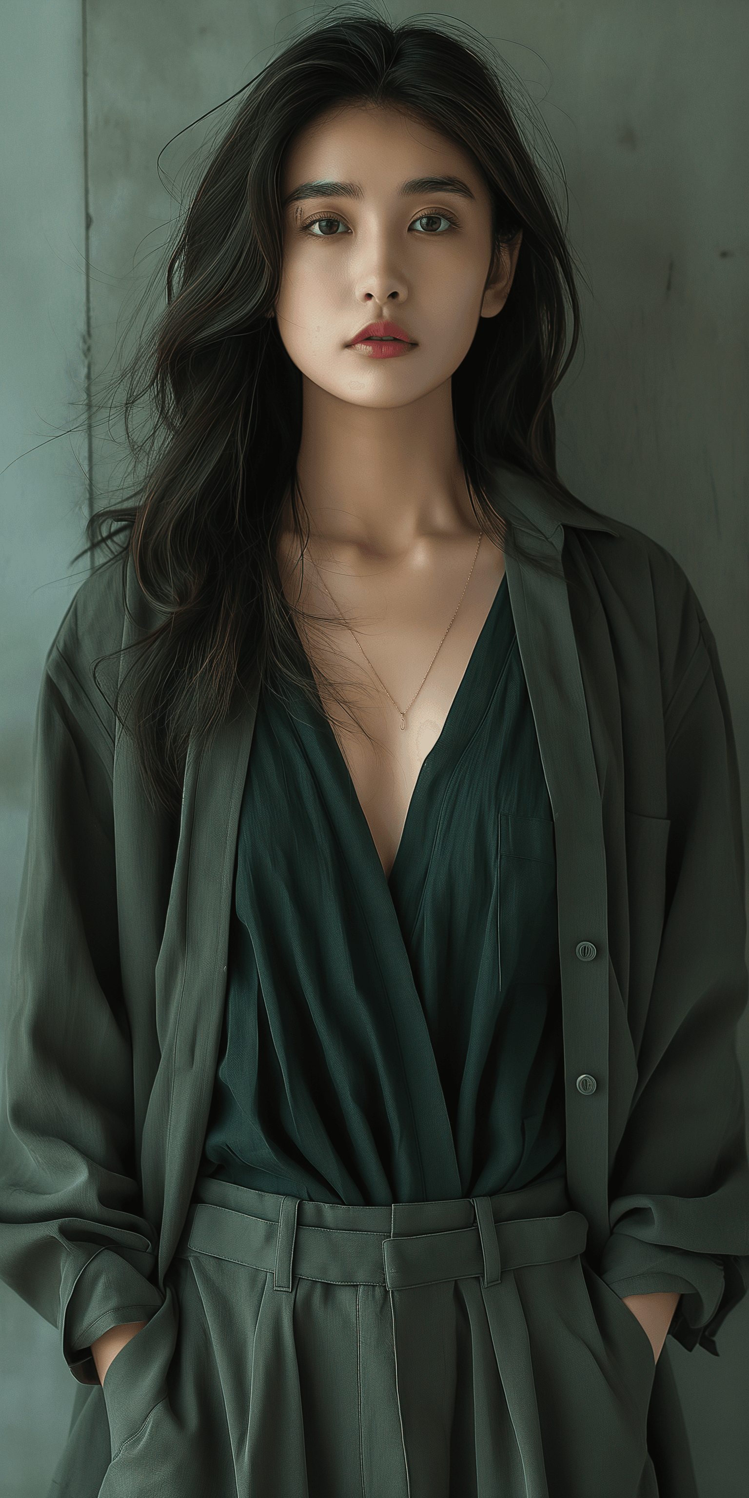 AI generated: cinematic style poster, Japanese woman, 20-25 years old, photorealistic, UHD, in the style of Annie ...