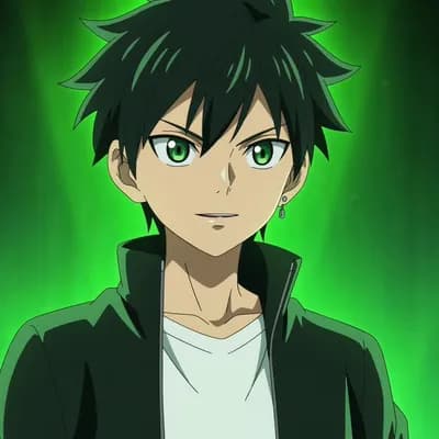 AI generated video: Anime image a boy looking attitude is Aura glowing in green colour