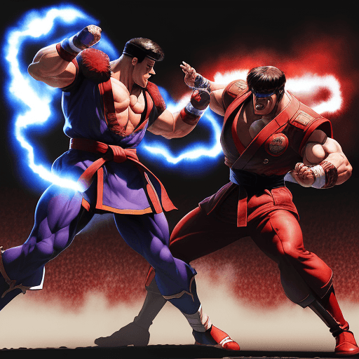 AI generated: a photography of Epic battle between M. Bison and Ryu and Ken