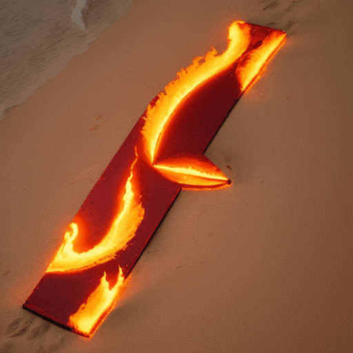AI generated: the letter "A" composed of fire on the beach