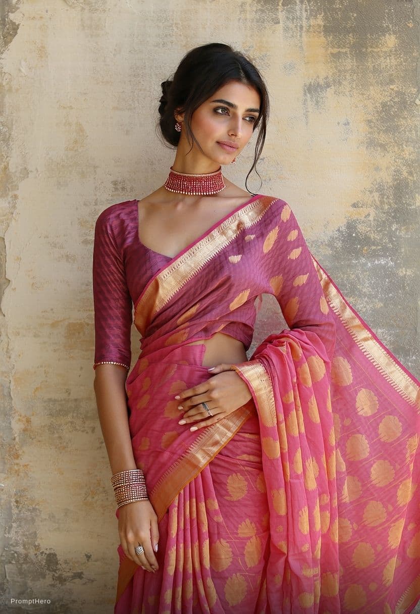 AI generated: Desi aunty Saree with deep v neckline 

