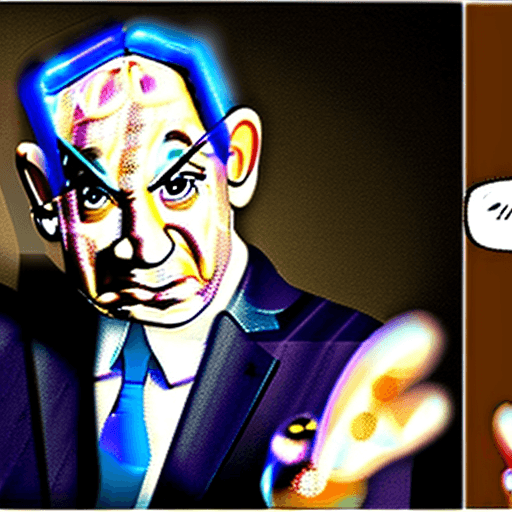 AI generated: Benjamin Netanyahu as Pinocchio Marionettes, cuddly, arrogant, powerful, high fantasy, epic, cinemat...