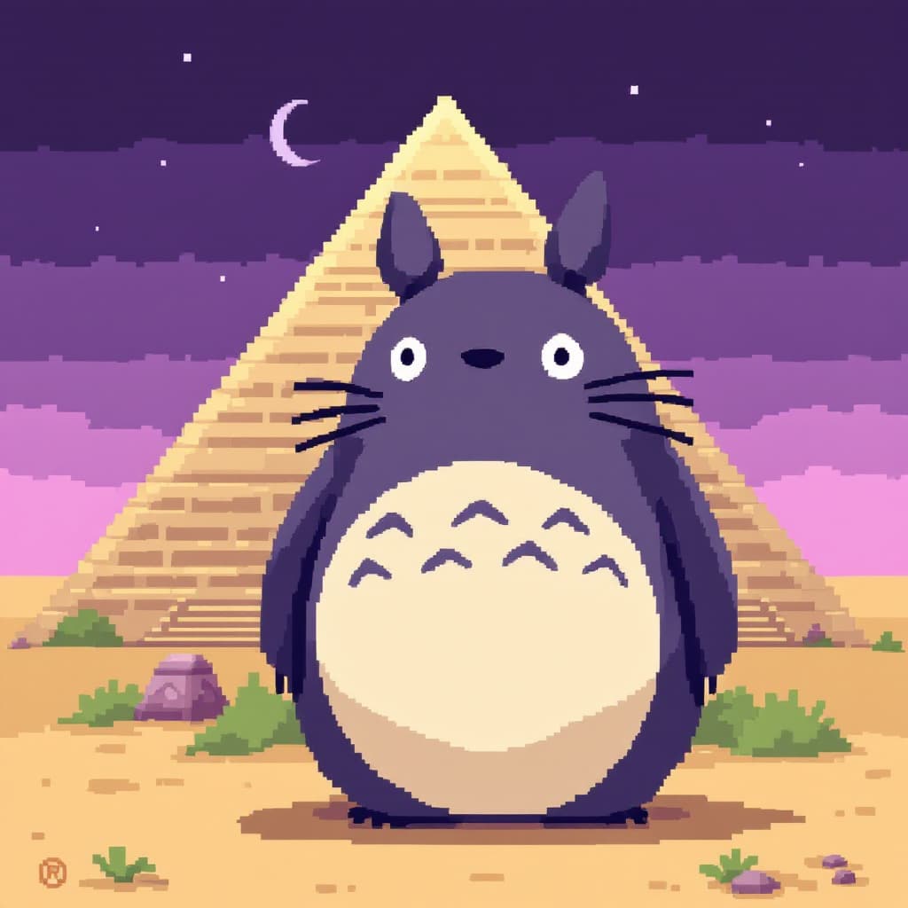 AI generated: Totoro at Giza --personalize nwnd4j3 --stylize 600