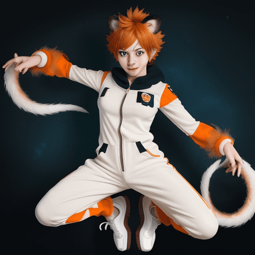 AI generated: female character design, my hero academia, MHA, BNHA, Hero costume, tiger ear and tail, short orange...