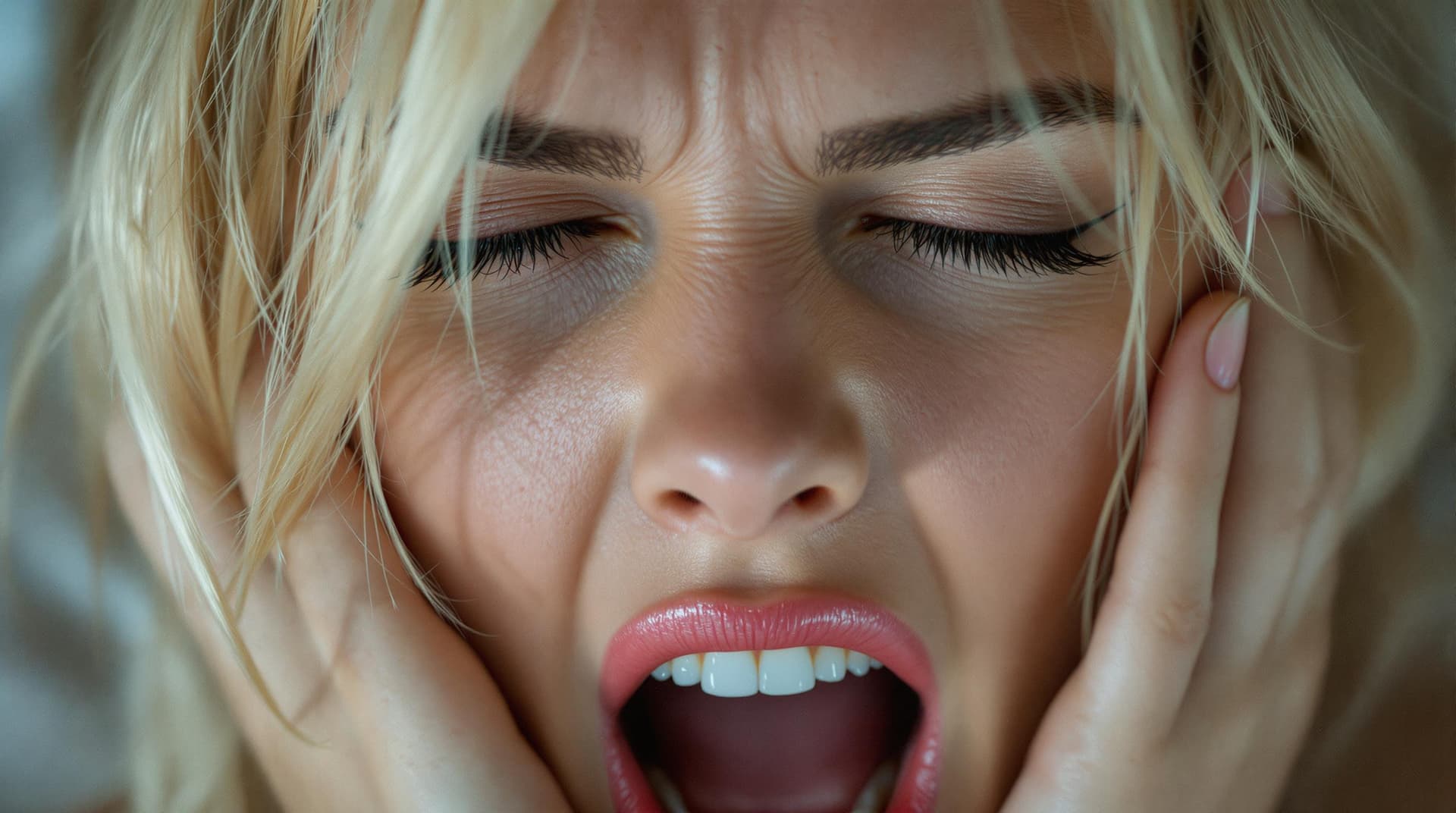 AI generated: Hyper-realistic erotic photography, extreme close-up of her head and face only. 
Beautiful Russian m...