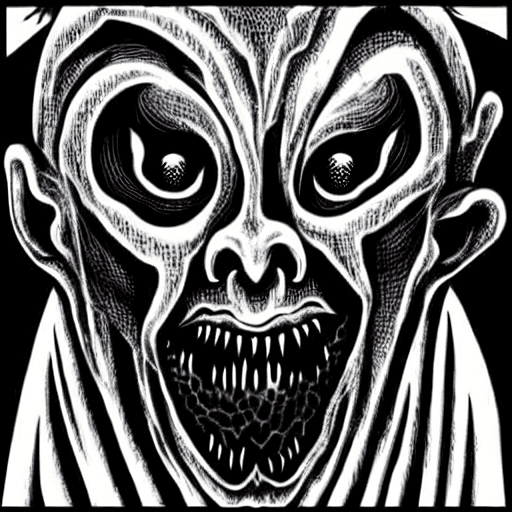 AI generated: Horror black creature,scary old demon,sore face,