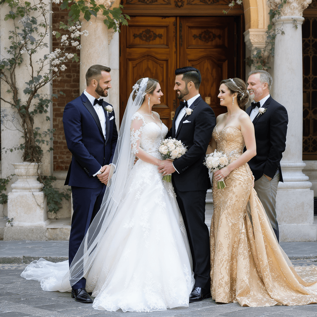 AI generated: highly detailed hyper-realistic full body length image of wedding couples in different countries

