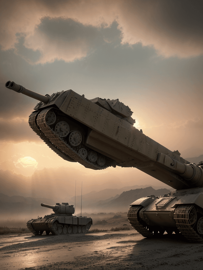 AI generated: Photo of a ultra realistic war tank, dramatic light, pale sunrise, cinematic lighting, battered, low...