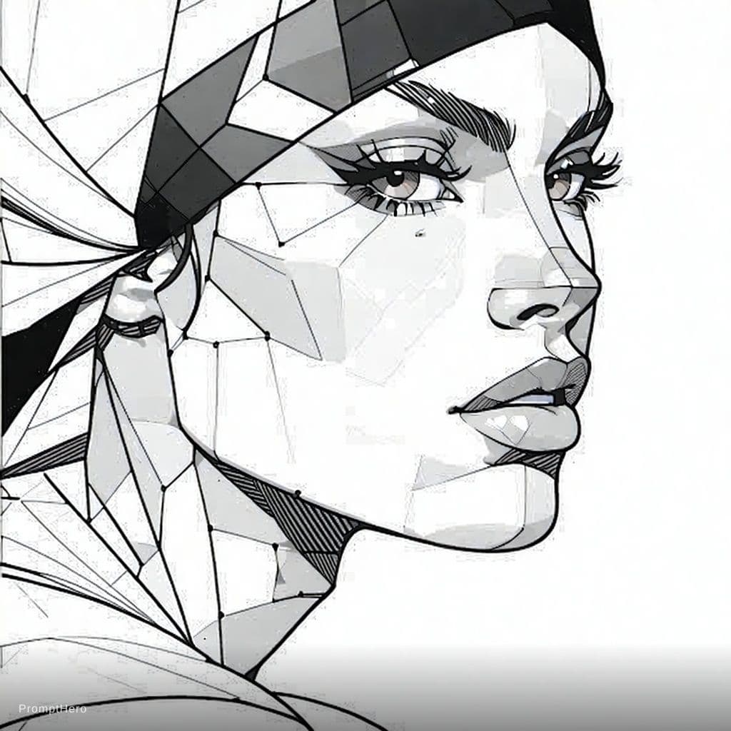 AI generated: meta, concept art, a coloring book page, extremely detailed, woman drawing herself, woman as line ar...