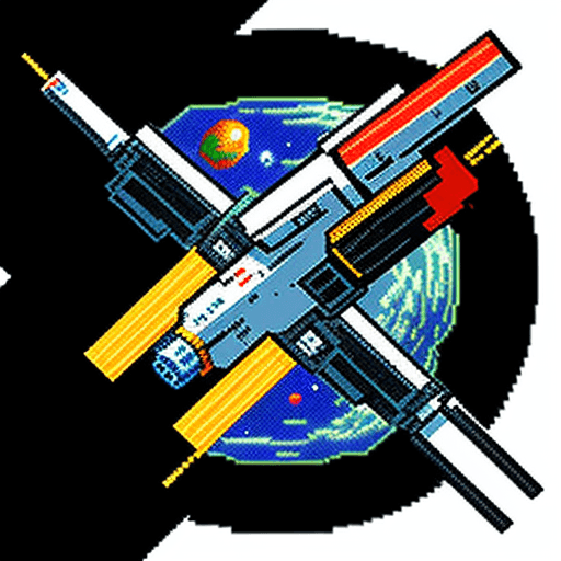 AI generated: 8 bit pixel art of a space shooter logo,many logos, --ar 16:9   --q 2