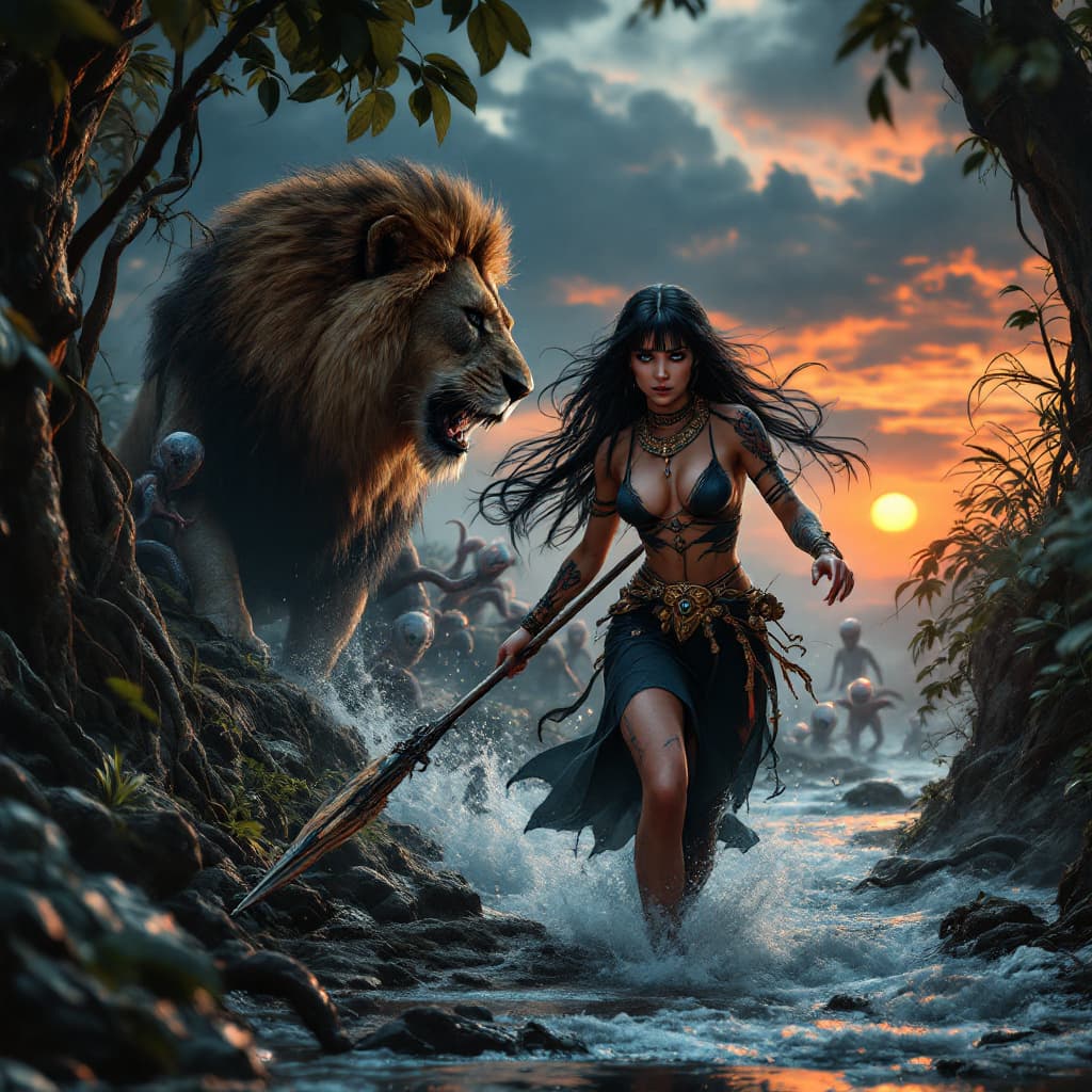 AI generated: Hyper realistic, photo realism, zoomed out full body HD Photo of beautiful, human woman on a path al...