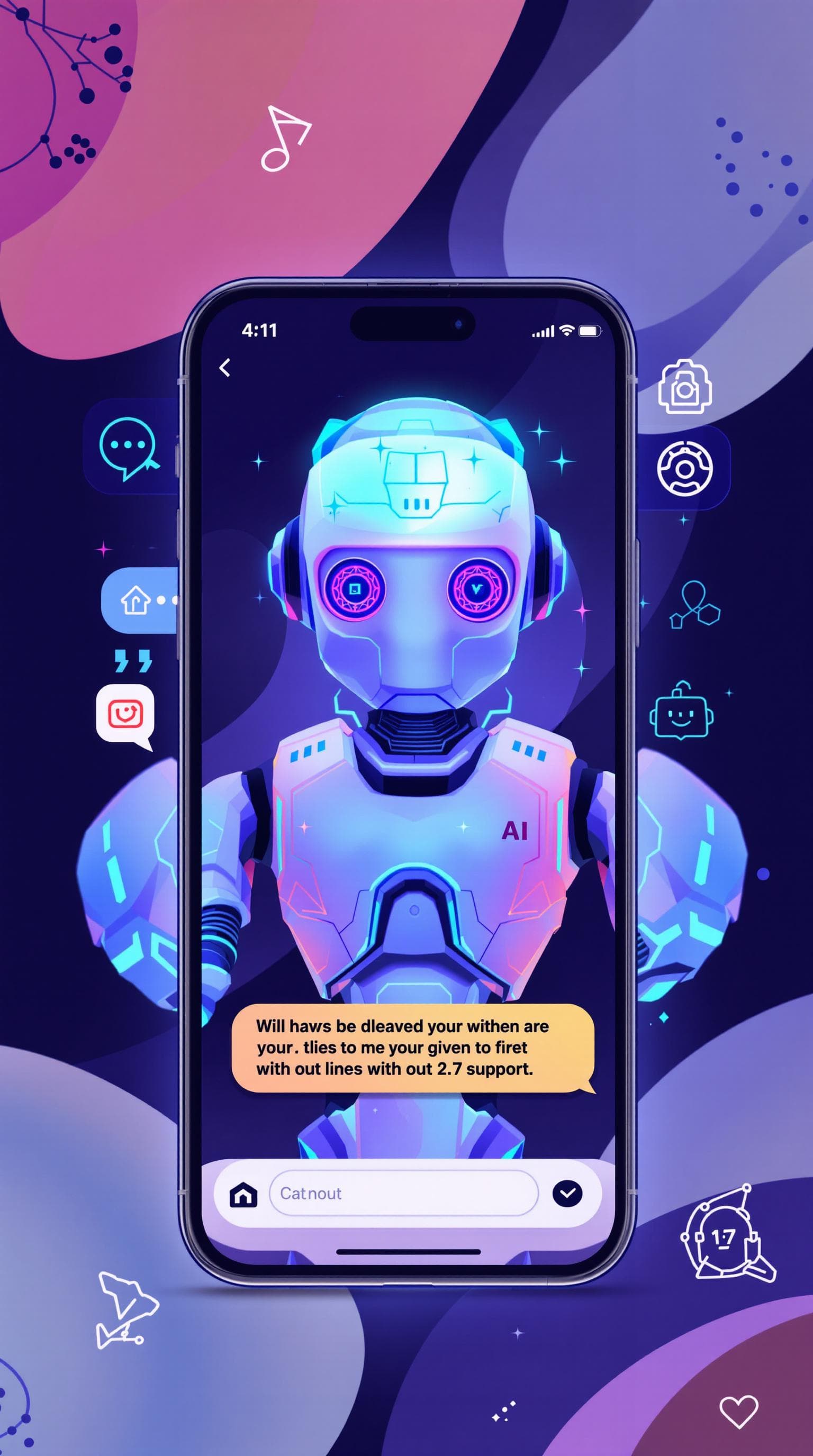 AI generated: design an image for instagram showing an Ai chatbot answering customer questions and giving 24/7 sup...