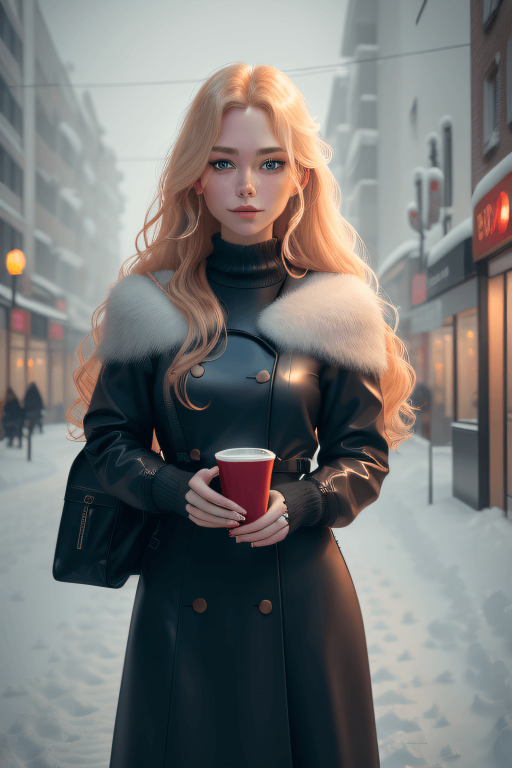 AI generated: a gorgeous Norwegian girl in a red dinner gown with long wavy blonde hair, ((sultry flirty look)), f...