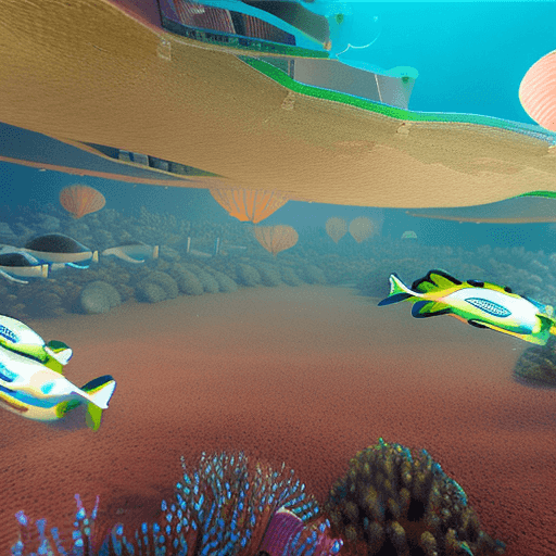 AI generated: High resolution photography, dreamy; POV, underwater, 3d game, realistic graphics, underwater explor...