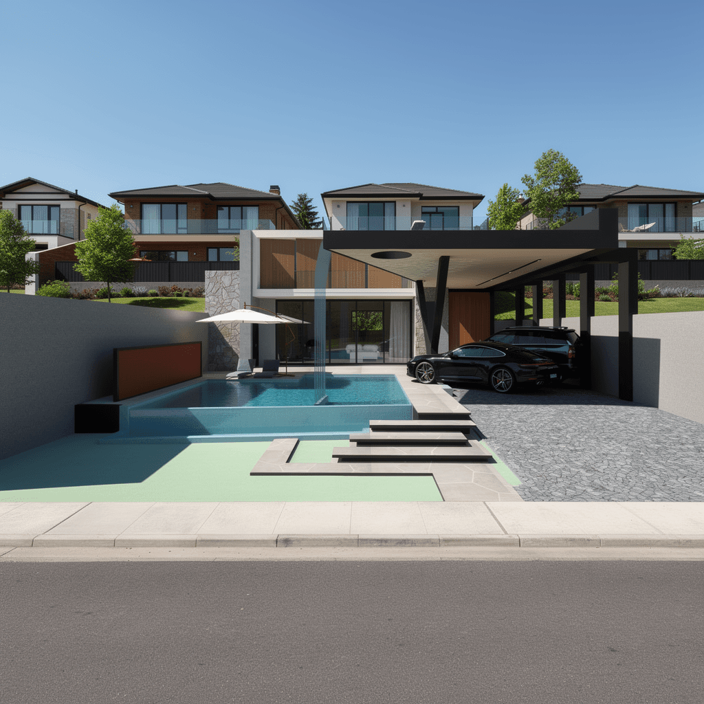 AI generated: Ultra-realistic photograph of the exterior architecture of a high-end contemporary single-family res...