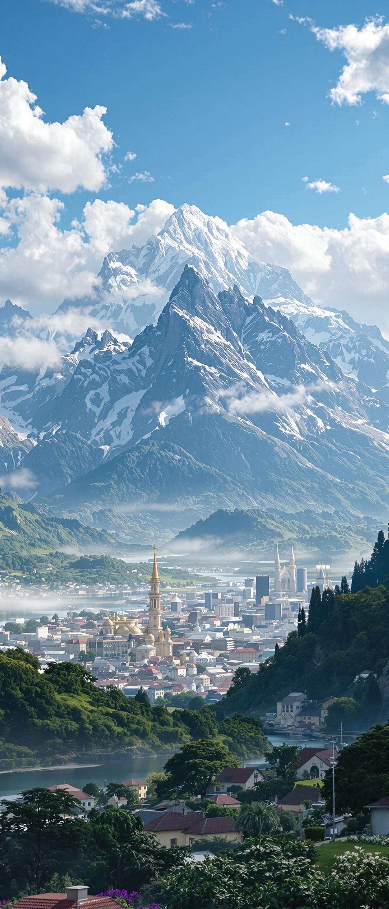 AI generated: city of God far in distance with a magnificent mountain range in the background
Hyperrealistic. HDR ...