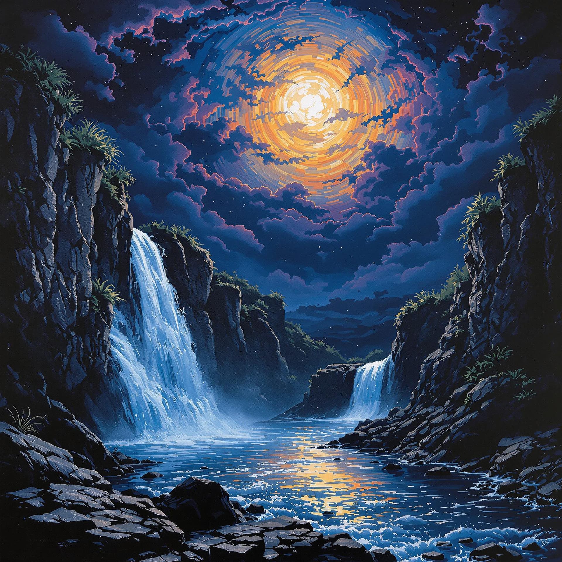 AI generated: A fantasy painting in the style of Larry Elmore, depicting an octapus In the foreground, a waterfall...