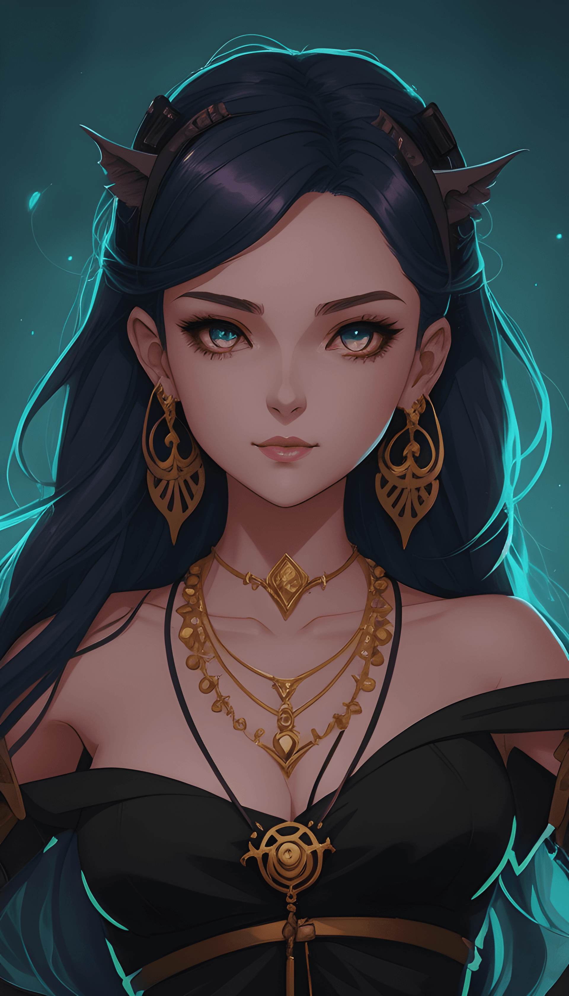 AI generated: a drawing of a woman with a necklace and earrings on, in the art style of bowater, inspired by loish...