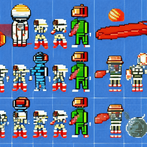 AI generated: sprite sheet, astronaut walking, 16-bit style