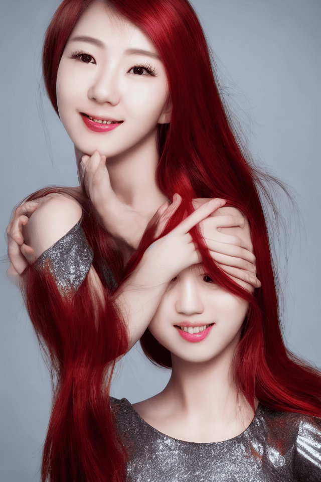 AI generated: Photo of a ultra realistic face, High resolution photography, A beautiful Korean girl , shiny red la...