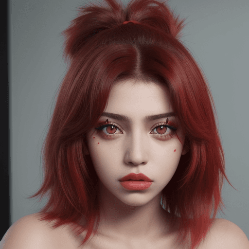 AI generated: chica lobo de ojos rojos y cabello castaño