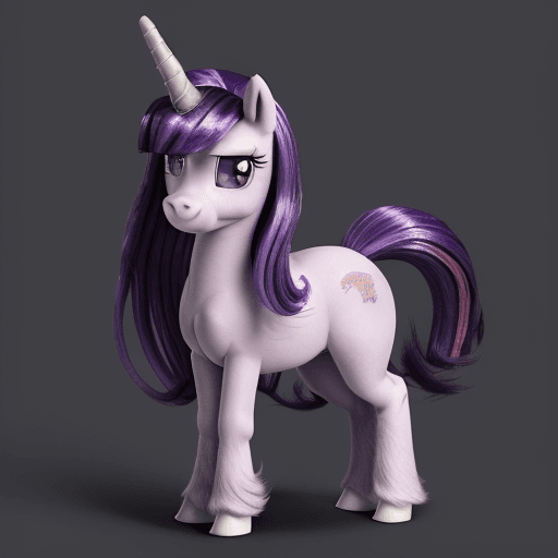 AI generated: Twilight Sparkle is a pony with a small and slender body. She has a coat color that is lavender, whi...