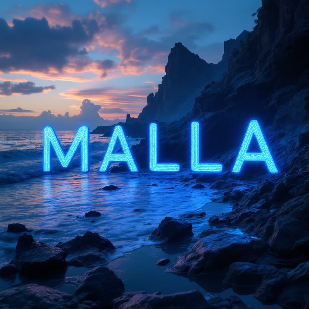AI generated: escribir la palabra 6 MALLA  bioluminiscente color azul en letra mayuscula modo estetico tranquilo m...