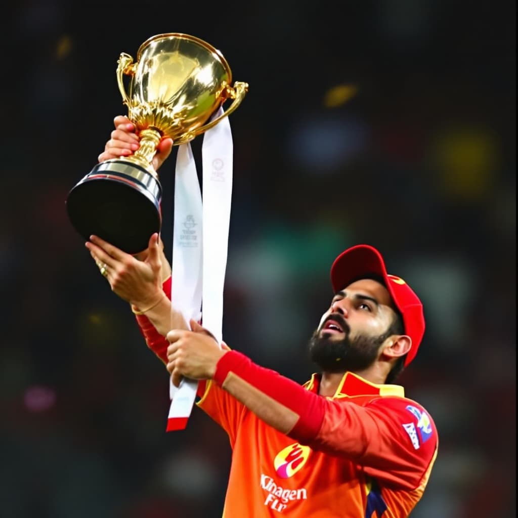 AI generated: virat kohli lifting IPL cup after winning against RCB
