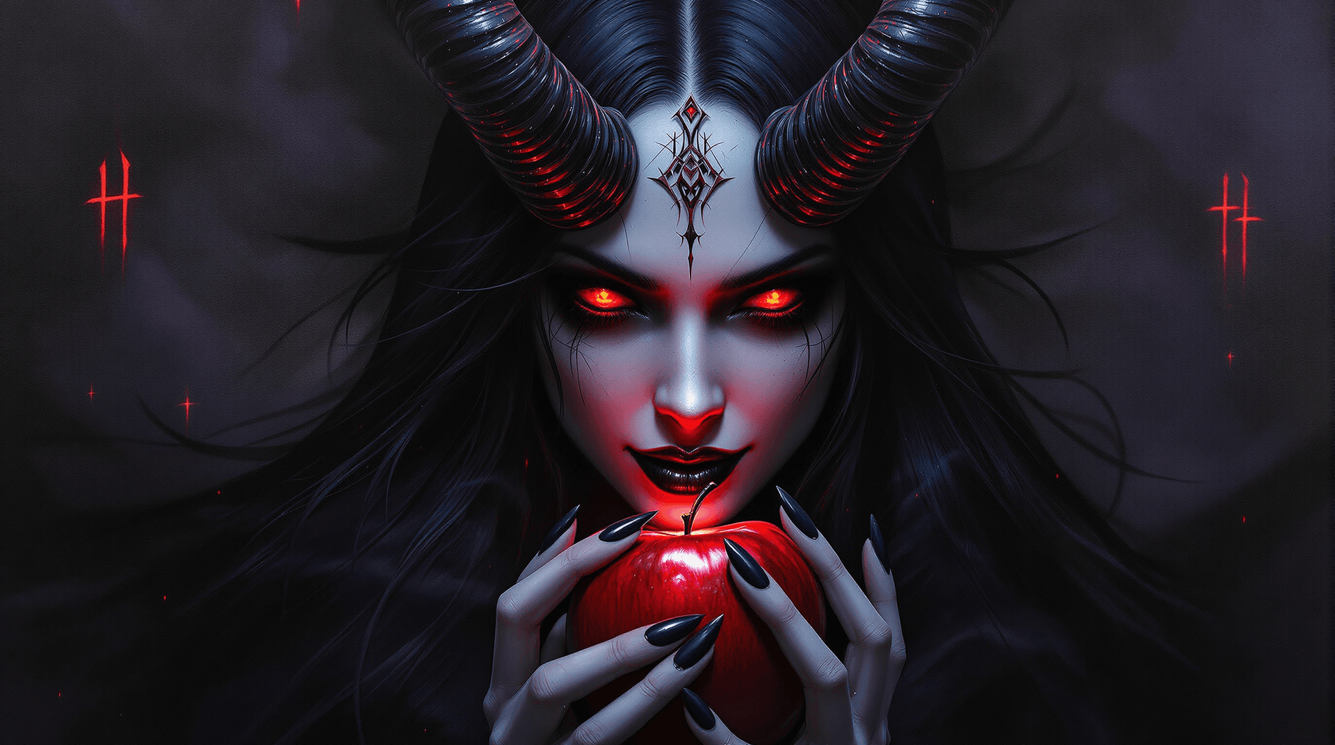 AI generated: MusicAlbum cover art (paining) of the Temptress of darkness - Lilith: A seductive female demon queen...