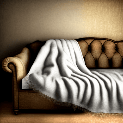 AI generated: dust sheet over a sofa in an old dimly lit 1800's English house. style: photo realistic