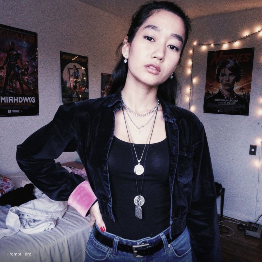 AI generated: raw tumblr photo what would go very viral in 2012 of a young woman in her room in an edgy or risky b...