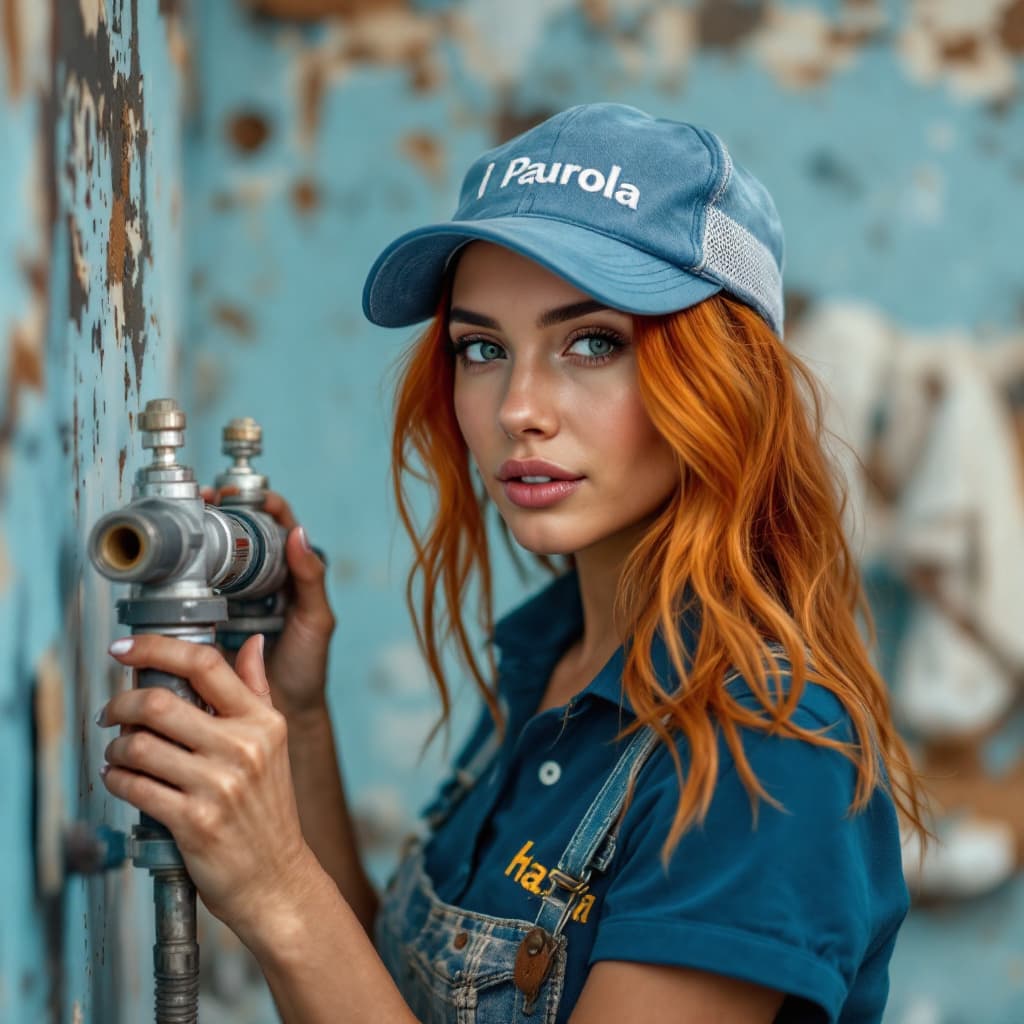 AI generated: Hermosa mujer madura italiana con cabello rubio rizado con gorra azul de beisbol con camisa tipo pol...