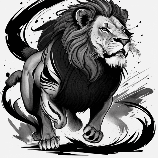 AI generated: complete full angry roar lion full face of the lion, Ink drawing neon colours of a full lion face, s...