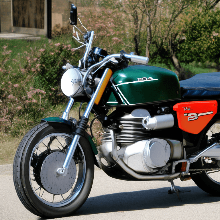 AI generated: High resolution of photography of 1975 Honda CB750F motorcycle, with 4 cylinder, black color, Amen f...