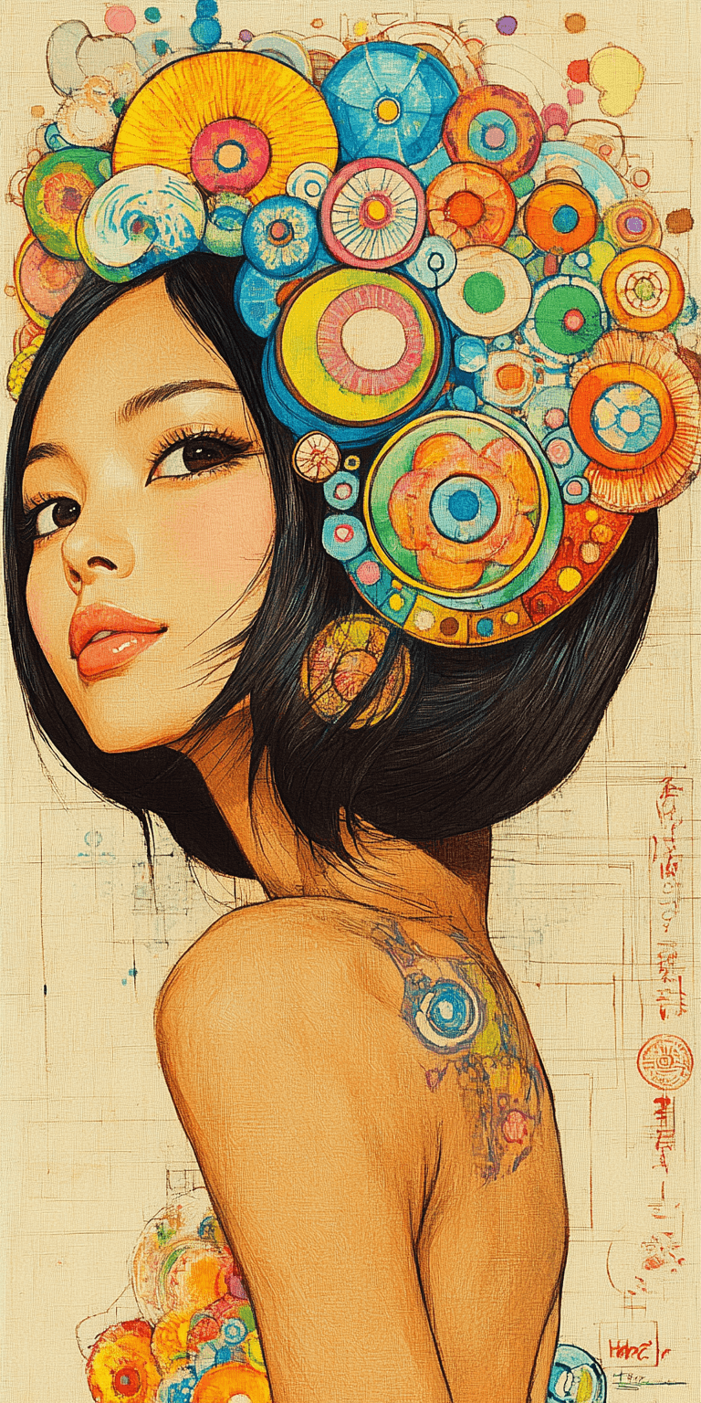AI generated: Japanese ink portrait of a woman, in the style of Takashi Murakami --chaos 75 --ar 1:2 --style raw -...