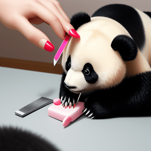 AI generated: Panda gets a manicure with a nail file