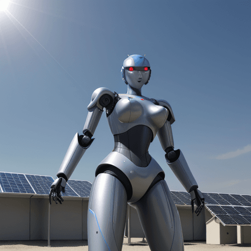 AI generated: Solar panel with robot. Ultra Realistic
